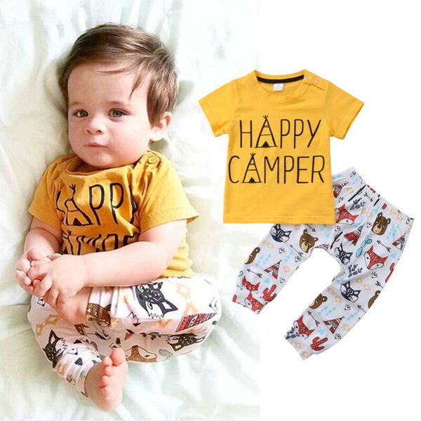 

animals toddler kids baby boy t shirt long pants 2pcs outfits set clothing, White