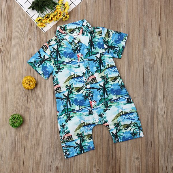 

pudcoco newborn baby boy clothes hawaii print cotton romper one-piece outfit sunsuit summer clothes, Blue