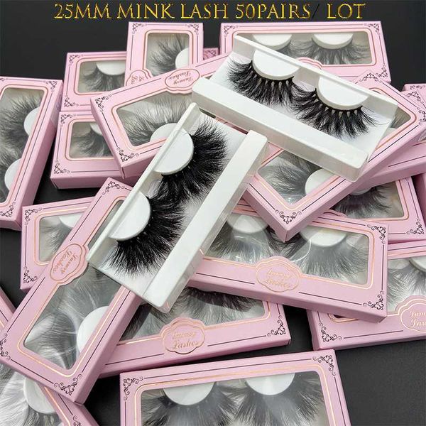 

wholesalemikiwi 50pairs 25mm 3d mink lashes big dramatic false eyelashes packaging pink paperbox length fluffy mink eyelashes