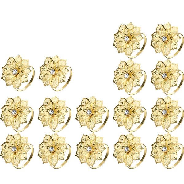 

24 pieces alloy napkin rings with hollow out flower napkin holder adornment exquisite household napkins rings set floral rhinest