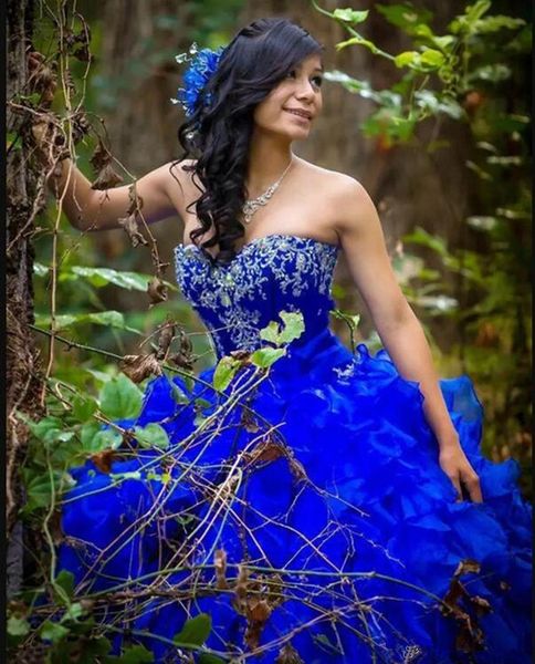 

2019 new royal blue sweet 16 quinceanera dresses sweetheart beaded embroidery tiers ruffles skirt ball gown princess long prom dre251c, Blue;red