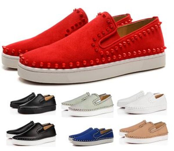 

Spikes Red Bottom Designers Casual Shoes Sneakers 2019 Men Women Pik Boat Flats Low Red Suede Genuine Leather Man Authentic Luxury Shoes
