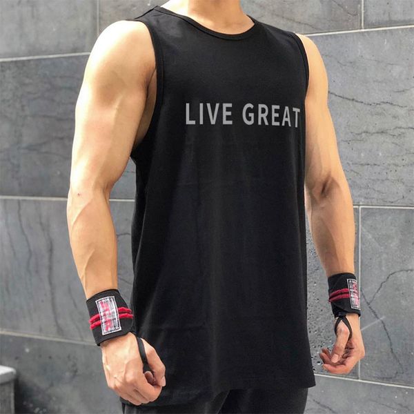 

sleeveless gym t shirt men running shirt summer vest cotton breathable mens tank gym workout fitness t-shirt sport, Black;blue