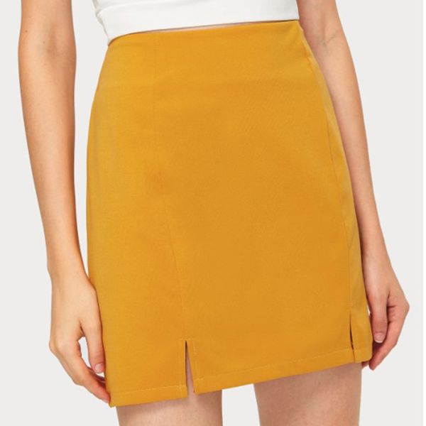 

new yellow color skirts womens lady's solid color skirt jupe femme fashion women stretch high waist short dress streetwear #7, Black