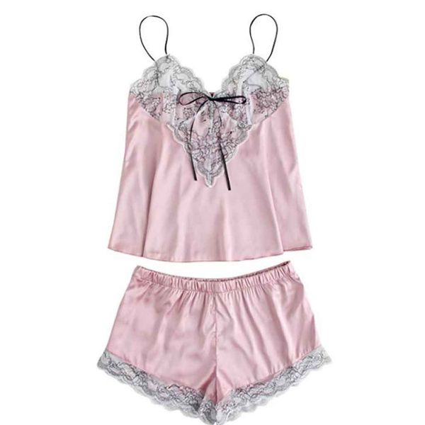 

female pajamas sets on for women lingerie underwear sleepwear mujer nightwear with bow tie night sleep wear 2 piece set, Blue;gray