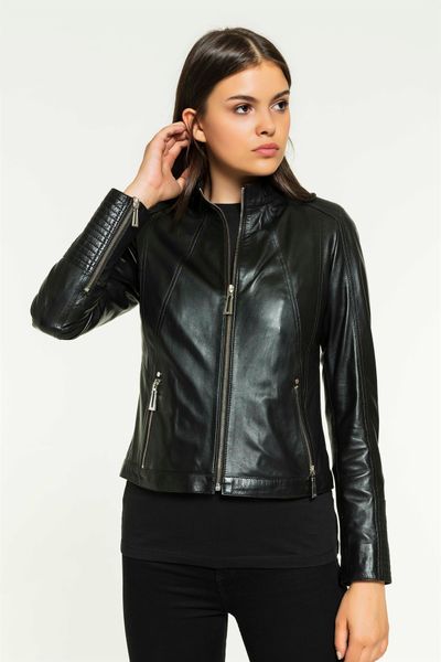 

melanie women sport black leather jacket