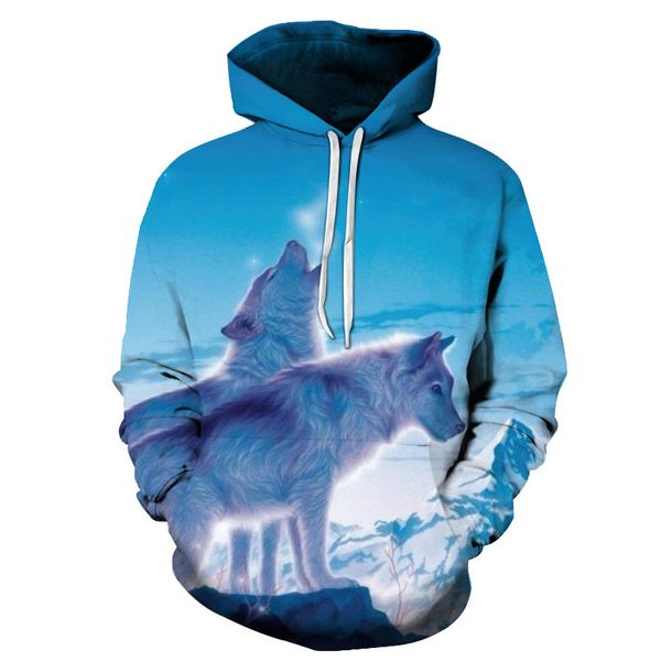 

3d men's and women's sweatshirts fashion pullovers two wolf print hoodies spring/summer sports suits harajuku casual animal hood, Black