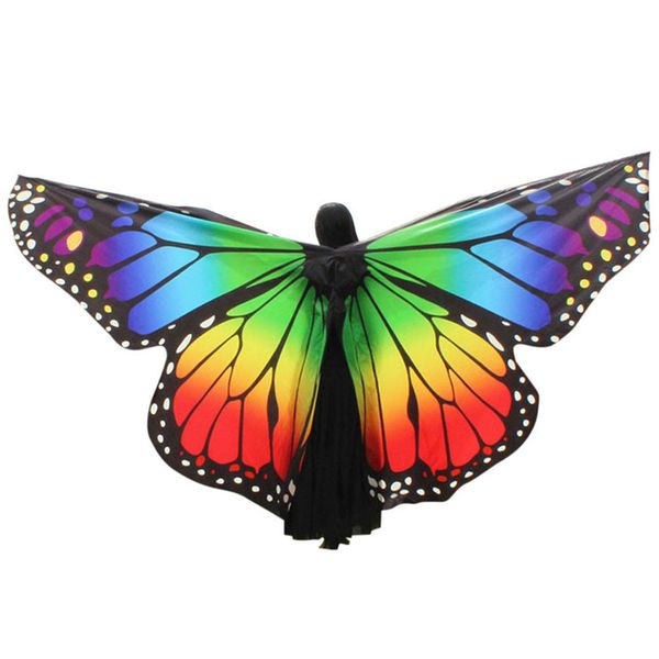 

360 degree rotating butterfly shawl decorated women butterfly print chiffon belly dance wings 9 style without sticks, Black;red