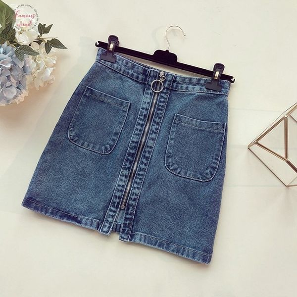 

women denim skirt wild streetwear korean high waist zipper pocket student short denim skirt new summer, Black