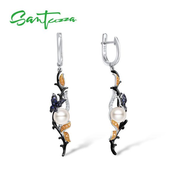 

santuzza silver earrings for women 925 sterling silver pearl earrings long silver 925 with stones cubic zirconia brincos jewelry