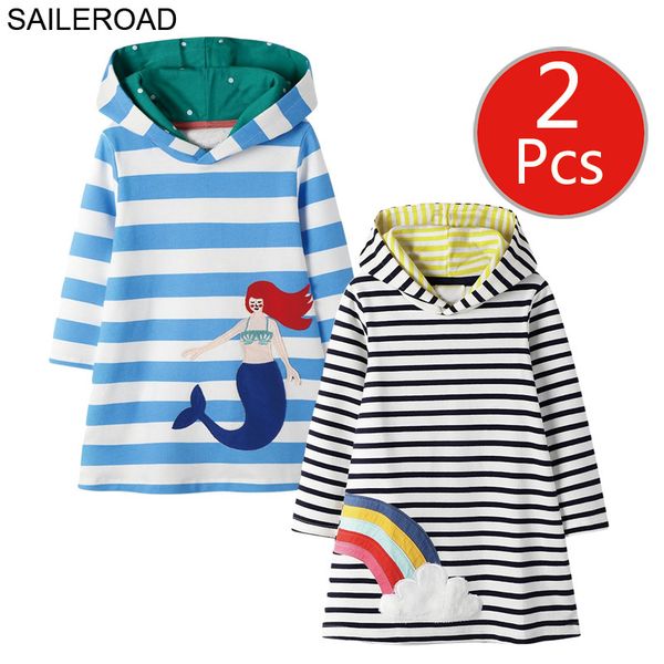 

saileroad 2pcs girls sweatshirts hoodies dress for kids long sleeve clothes autumn children party dress cotton kids hooded dress t200624, Red;yellow