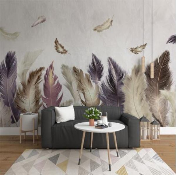 

custom 3d p wallpaper modern minimalist gold feather television sofa background decorative mural living room bedroom mural