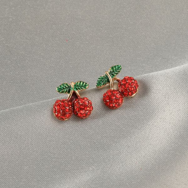 

s925 silver needle korean temperament zircon cherry fine girl net red forest ins cute small fresh earrings earrings, Golden;silver