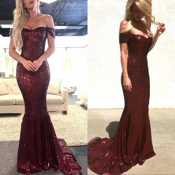 

блестящие бордовые блестками блестящие платья выпускного вечера 2019 сексуальная русалка с плеча длинные вечерние платья свадебные платья, Black