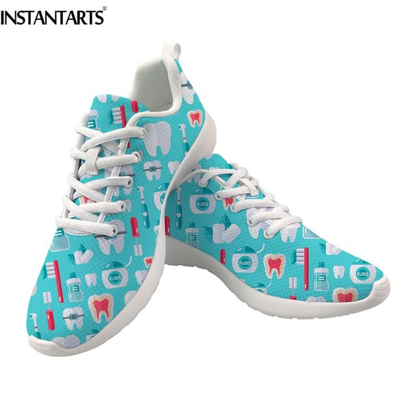 

instantarts spring women's dental teeth flats shoes 3d equipment dentist print air mesh running shoes teenage girls nurse, Black