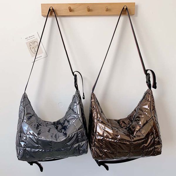 

winter women shoulder bag woman casual space cotton totes bag pouch down feather padded lady shoulder crossbody bags sac a main