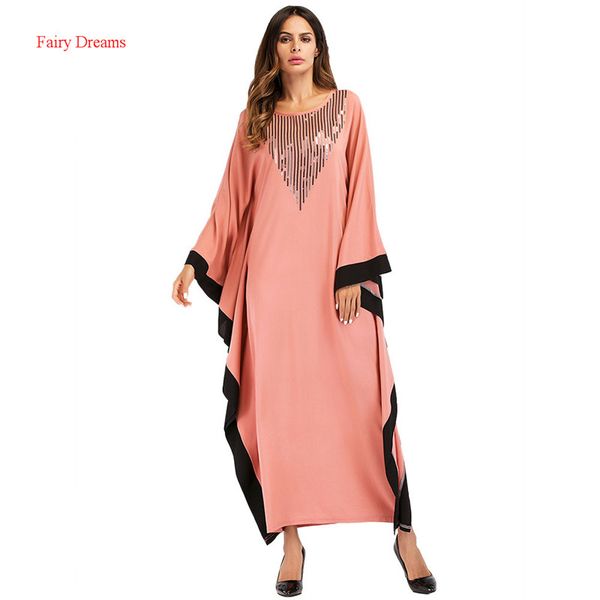 

loose moslim abaya dubai 2018 new style batwing ssleeve patchwork long muslim dress kaftan islamic maxi dresses fairy dreams, Red