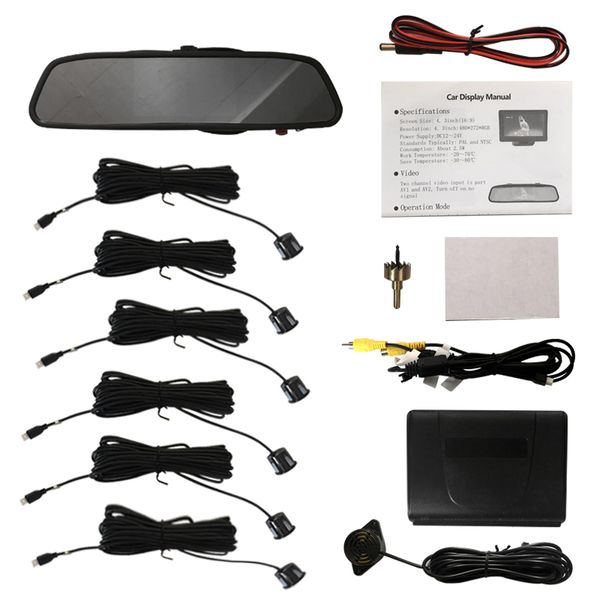 

4.3" lcd car front rear parking sensor vedio 6 sensors reversing parking assistance alarm system universal