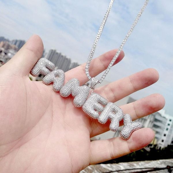 

a-z пользовательские имя bubble letters ожерелья мужская мода хип-хоп ювелирных изделий iced out золото серебро исходное письмо ожерелье, Silver