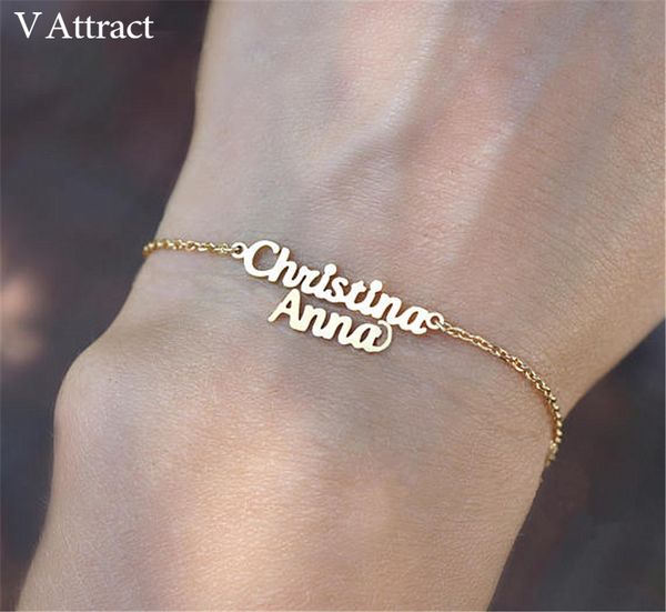 

bff gift personalized two names bracelets & bangles women men custom jewelry body gold chain double name bransoletki damskie, White