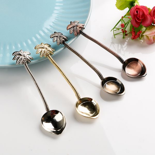 

coconut tree shape ice cream dessert spoon vintage royal style zinc alloy tea coffee spoon for bar party small tableware