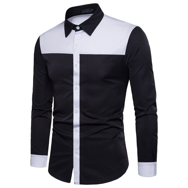 

men cotton shirts casual shirts long sleeve patchwork shirt polyester short printed shirt blouse button stand collar c0502, White;black