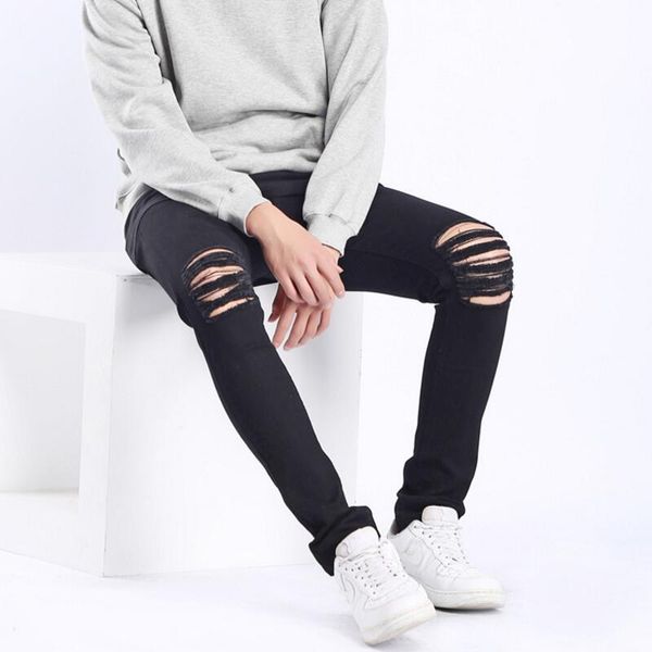 

tight stretch jeans man shredded jeans, Blue