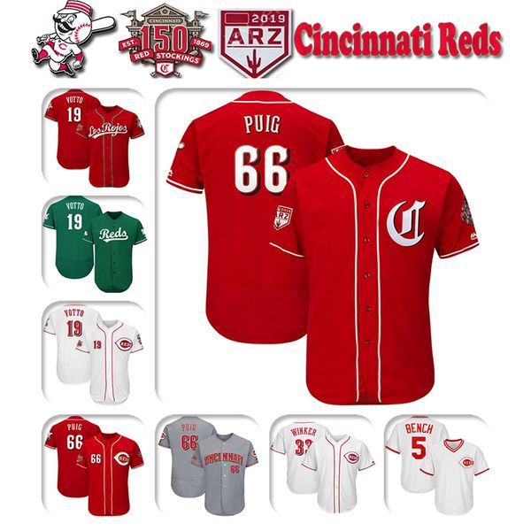 

Cu tom cincinnati men 2019 new jer ey 150th anniver ary patch red joey votto ya iel puig je e winker matt kemp ba eball jer ey