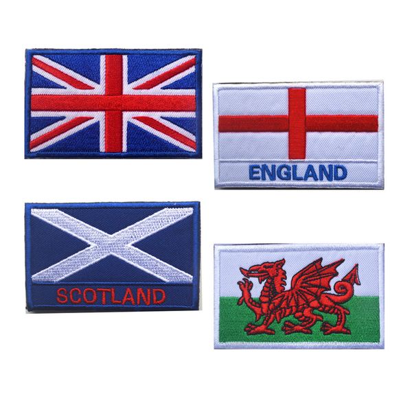 Região do país Bandeira de bandeira Reino Unido Inglaterra Scoland Wales 3D Bordado Tático Militar Militar Crachás para roupas com Hookloop