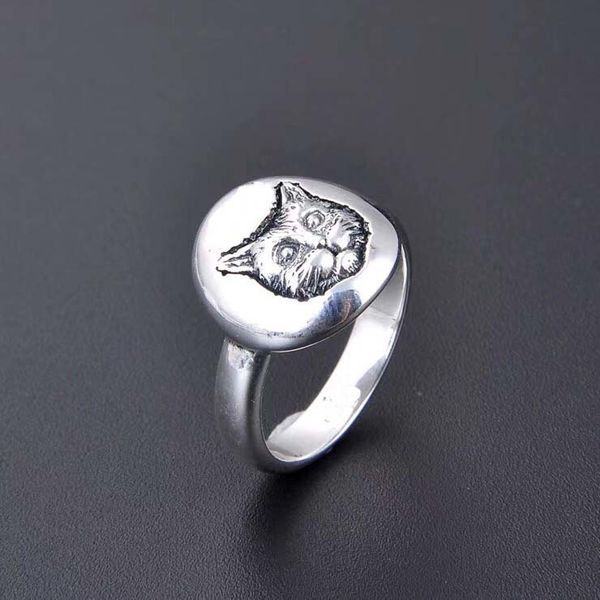 

мужской и женский высокого качество 925 silverjapanese-корейский любители серебра моды бренд кольца в британском стиле винтаж старых cat гол, Silver