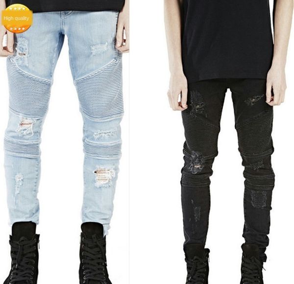 

mens designer street holes biker three-dimensional cutting slim elastic small feet motorcycle jeans fashion, Blue