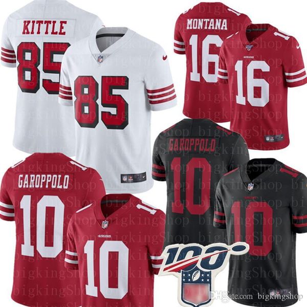

san francisco 10 jimmy garoppolo 49er jersey 97 nick bosa 85 george kittle 80 jerry rice kittle reuben foster 16 montana jerseys, Black;red
