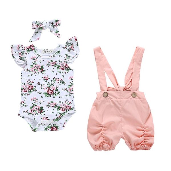 

muqgew newborn baby cothes baby girls clothes set infant kids floral romper jumpsuit+overalls pants set vetement enfant fille, White