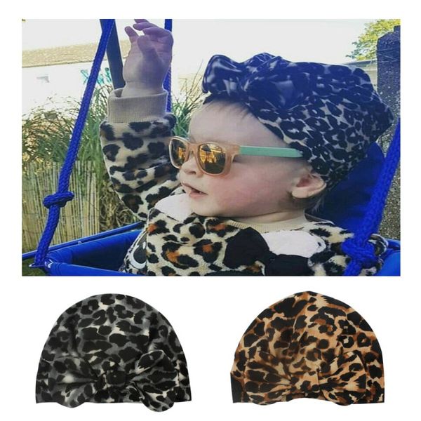

baby soft newborn baby girl boy leopard pattern with bowknot girls caps hat turban elastic cap, Yellow
