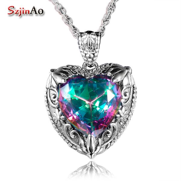 

szjinao vintage viking charms heart shape love 925 sterling-silver-jewelry rainbow z necklaces & pendant for women gift