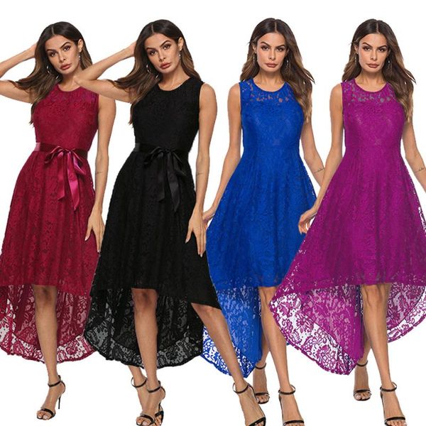 

2020 summer new european and american women's irregular slim lace lace dress, Black;gray