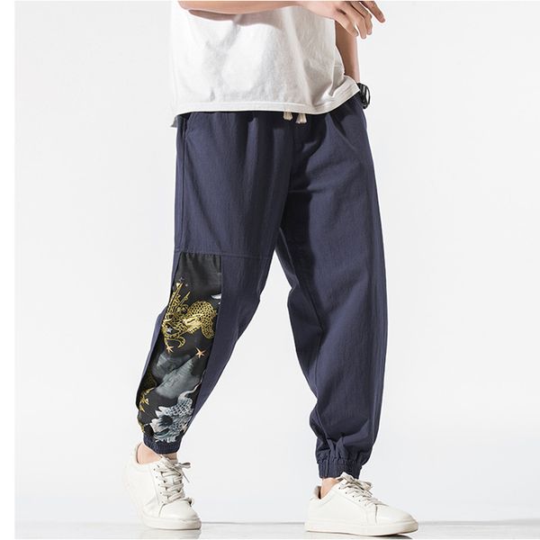 

2020 clothing men's spring cotton linen haroun pants/male elastic waistline printing casual pants size s-5xl, Black