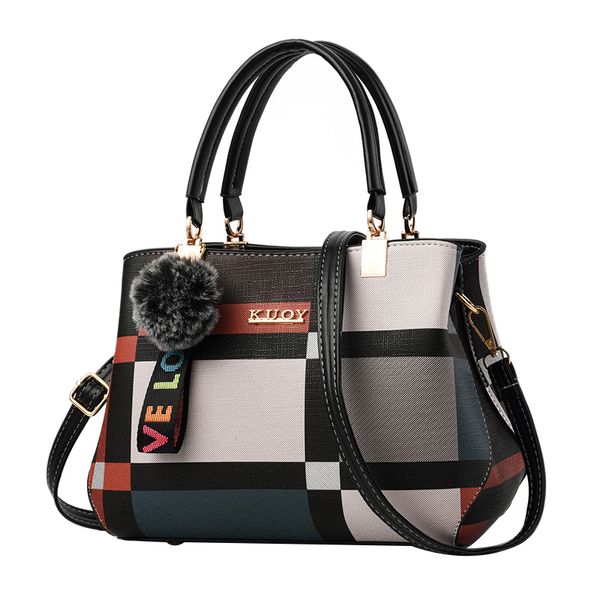 

ljl-new casual plaid shoulder bag fashion stitching wild messenger bag female leather handbag
