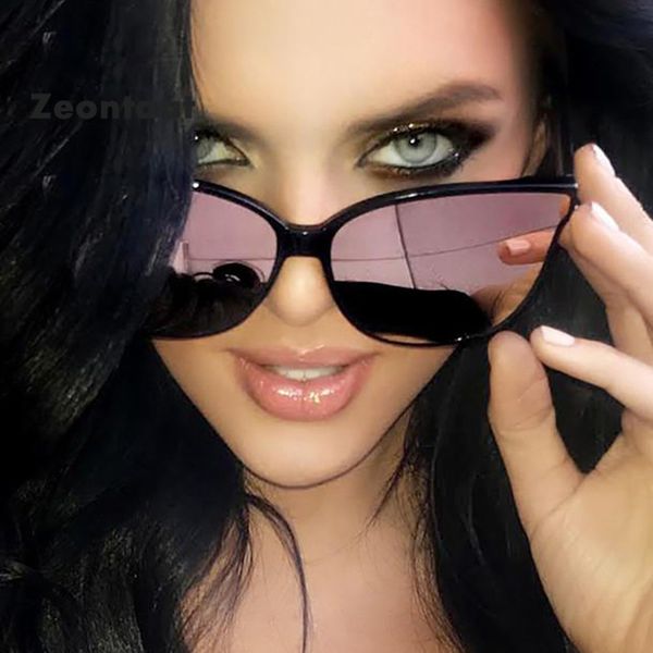 

zeontaat cateye sunglasses women vintage mirror gradient pink lens glasses retro cat eye sun glasses female eyewear uv400, White;black