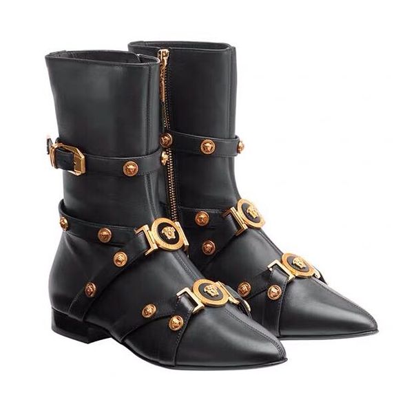 

Brand Medusa Fashion Boots Versaes Fashion Luxury High Quality Genuine Leather Leisure Women Ankle flat Boots