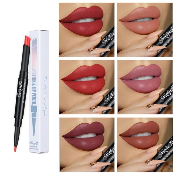 

12 colors sell double-ended lipstick with lip liner half matte moisturizing lipstick lip beauty makeup woman cosmetic long lasting