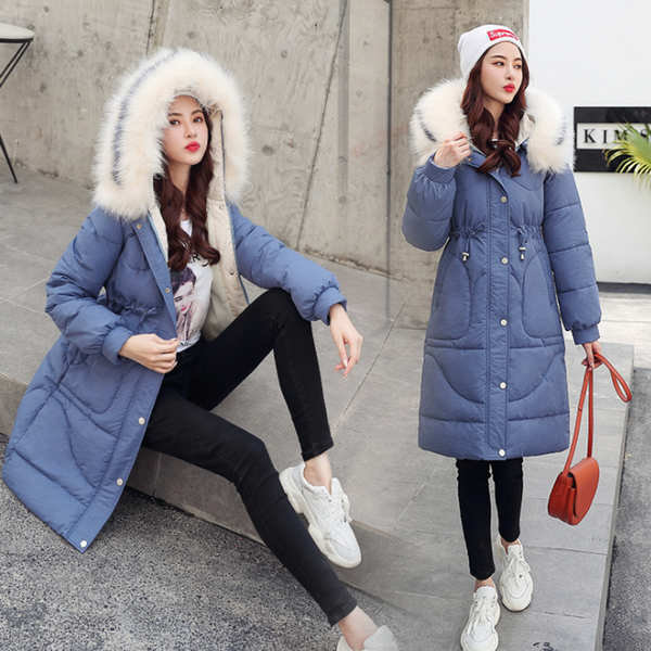 

2019 new style female long cotton down jacket fashion slim pure color winter yellow women red green thick comfortable overcoat, Black