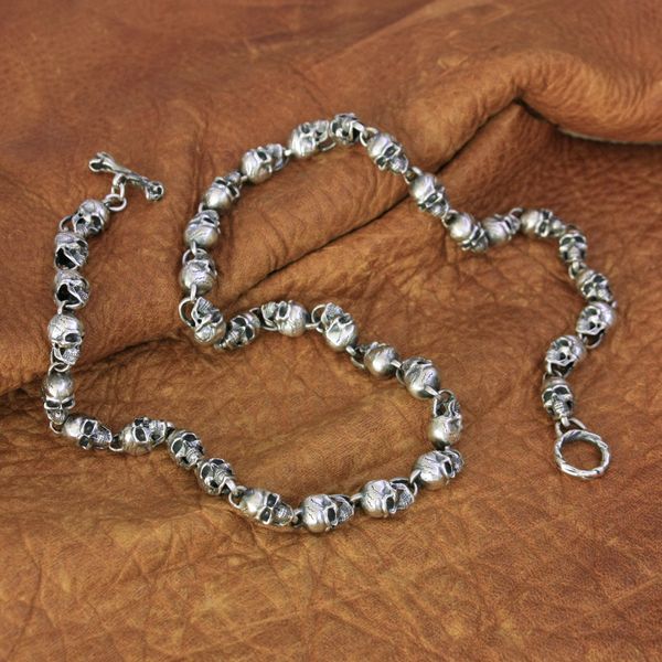 

mens biker rock punk necklace 925 sterling silver detail skulls necklace ta169n