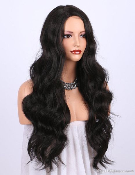 

for women - natural looking long wavy right side parting  lace heat resistant replacement wig full machine made 24 inches, Black