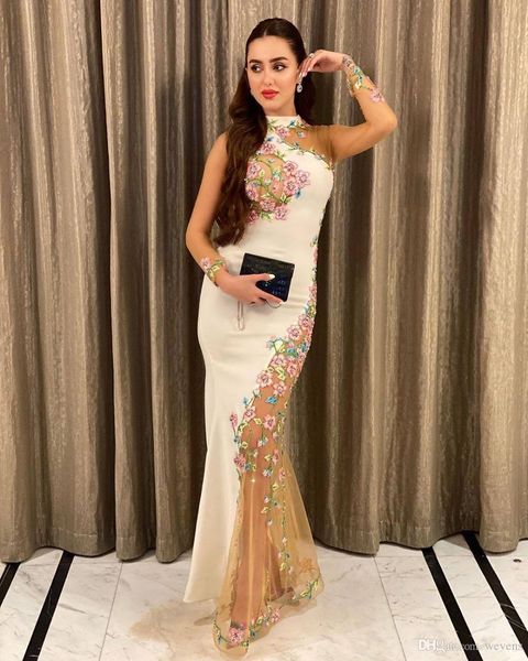 

sexy side split mermaid арабский дубай вечерние платья high neck sheer полное платье рукавом платье из бисера вышивка партии, Black;red