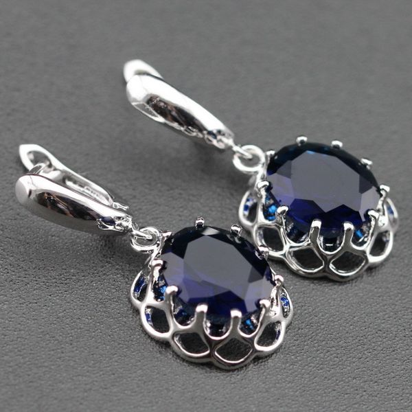 

sterling silver jewelry blue zircon health fashion drop earrings for women gift jewelry box dh01 c19041101, Golden