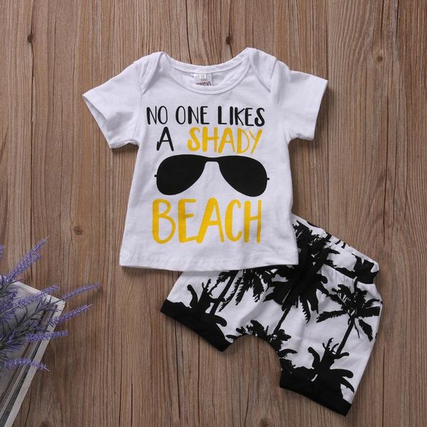 

2pcs toddler newborn baby boy clothes sets print t-shirt +shorts outfits baby summer clothing 0-3t, White