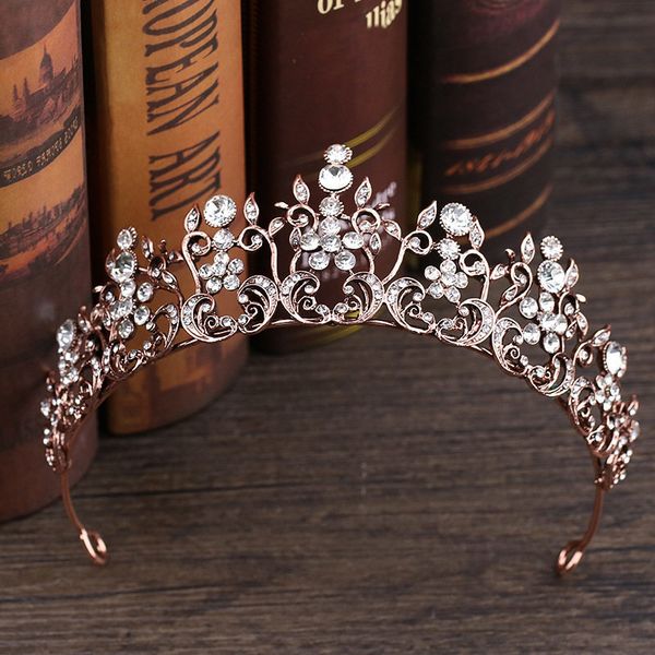 

bride tiara princess crown for women headband wedding tiaras and crowns rose gold flower headdress hair jewelry accessories, Golden;white