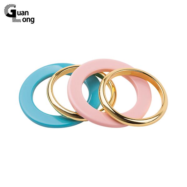 

guanlong wholesale fashion flat round resin and metal bangles set of 4pcs ladies pulseira bangle jewelry, Black