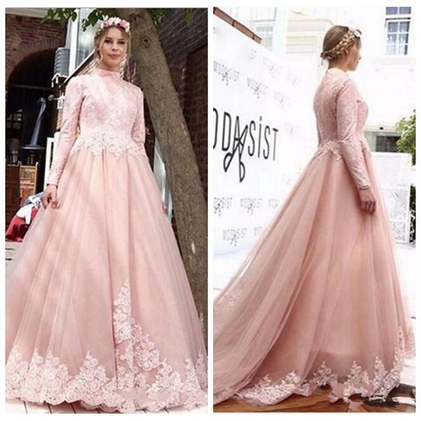 

high neck long sleeves a-line wedding dresses lace appliques muslim modest middle east bridal gowns 2021 vintage garden vestidos de mariee, White